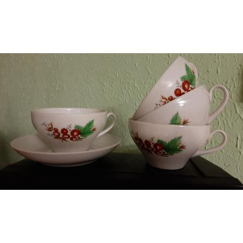 чайные чашки (4 шт)с блюдцем(1 шт) СМОРОДИНА 1991 год Дулево.