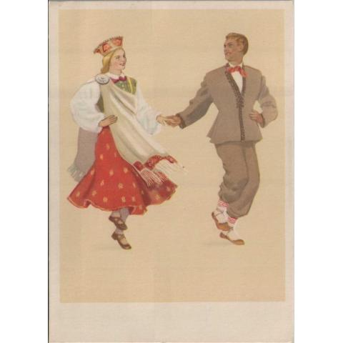 Открытка советская "Латвийский народный танец "Цимду Парис", 1957 г. 