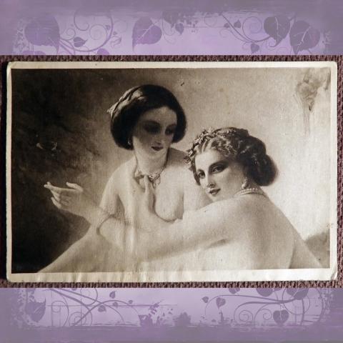 Открытка. Нефф "Две молодые девушки в гроте". 1920-е годы