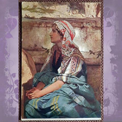 Антикварная открытка. Семирадский "Христос у Марфы и Марии" (часть картины). Русский музей