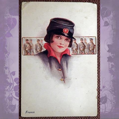 Антикварная открытка. Филипп Боало "Франция". Девушка. Первая мировая война