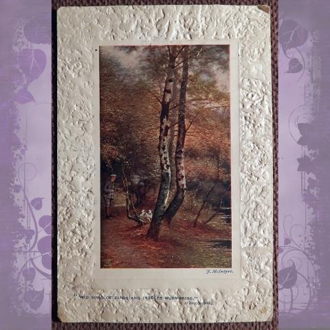 Антикварная открытка "В осеннем лесу". Тиснение
