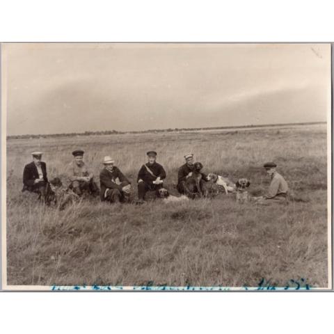 Фото СССР Охотники с собаками в поле 1950 г.