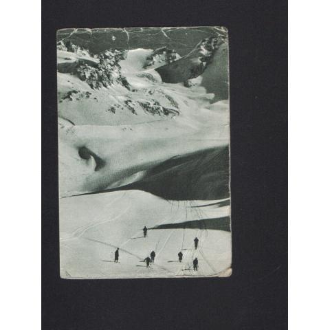 Открытка "Центральный Кавказ. Спуск на лыжах" 1953г