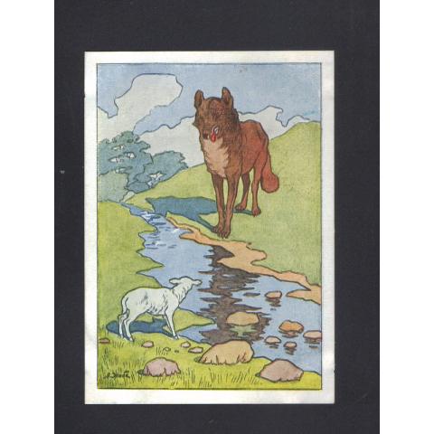 Почтовая открытка "Волк и ягненок" басня Крылова Худ. А. Жаба