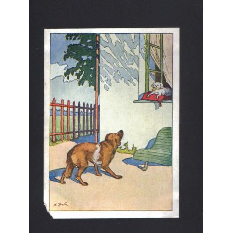  Почтовая открытка "Две собаки" ( к басне Крылова ) Худ. А. Жаба